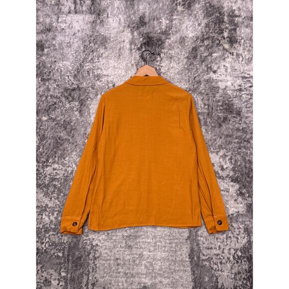 Reformation Shirt Small Womens Gold Crepe Long Sleeve Button Up Top - Picture 3 of 8